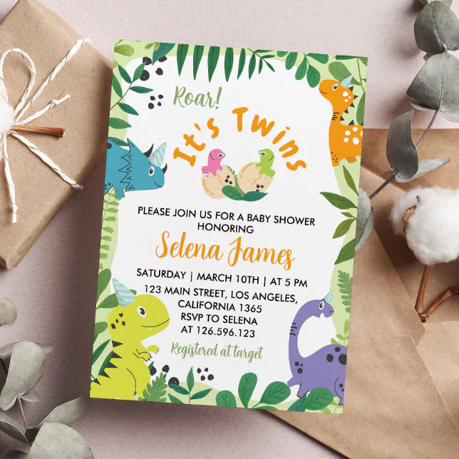 Dinosaur Twins Baby Shower Invitation | Zazzle