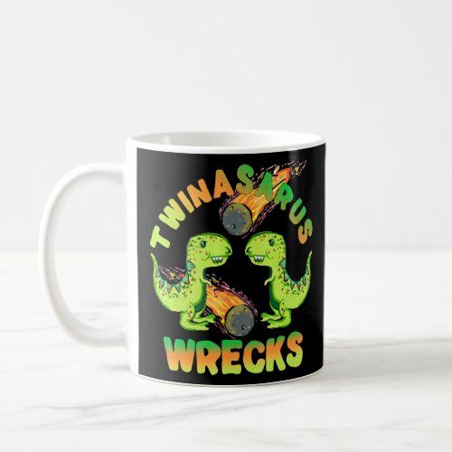 Dinosaur Twins Twinasaurus Wrecks Meteor T_Rex Bro Coffee Mug