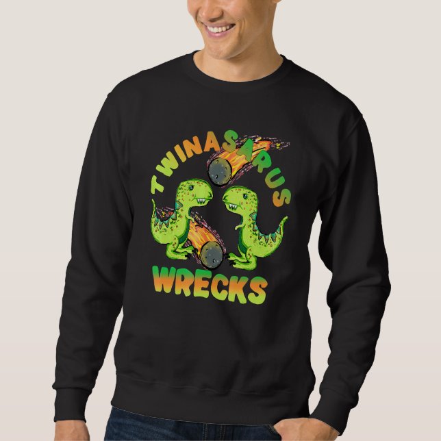 Dinosaur Twins Twinasaurus Wrecks Meteor T-Rex Bro Sweatshirt (Front)