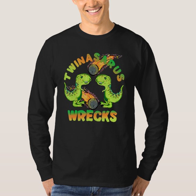 Dinosaur Twins Twinasaurus Wrecks Meteor T-Rex Bro T-Shirt (Front)