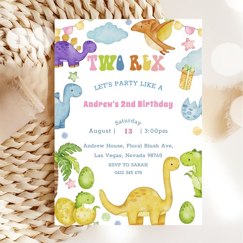 Dinosaur Two 2nd Birthday Party Invitation