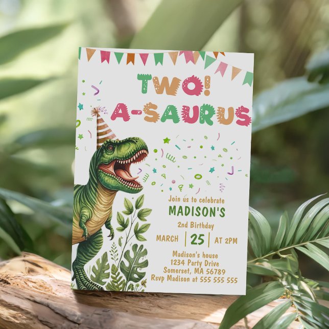 Dinosaur Two-A-Saurus 2nd Birthday Party Invitation (Creator Uploaded)
