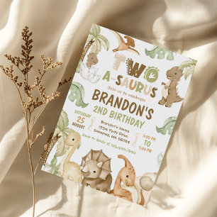 Dinosaur Two-A-Saurus 2nd Birthday Party Invitation