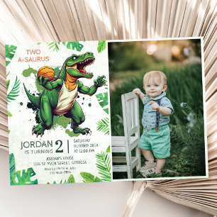Dinosaur Two-A-Saurus 2nd Birthday Party Photo Invitation