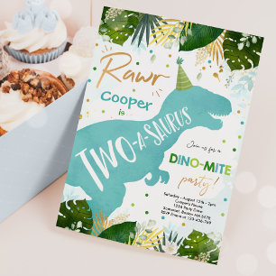 Dinosaur Two-A-Saurus Party Dinosaur 2nd Birthday Invitation