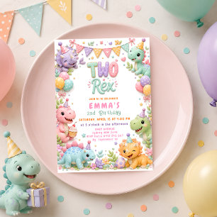 Dinosaur Two Rex 2nd Birthday Party Invitation