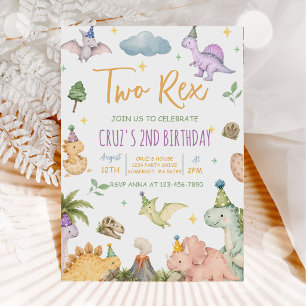 Dinosaur Two Rex 2nd Birthday Party  Invitation