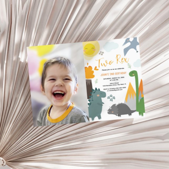 Dinosaur Two Rex 2nd Birthday Photo Party Invitation (Creator Uploaded)