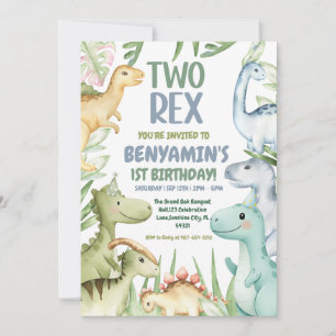 Dinosaur Two rex Boy 2st Birthday Party Invit Invitation