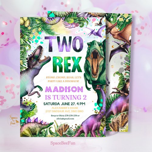 Dinosaur TWO Rex Invitation  Dinosaur Party birthd