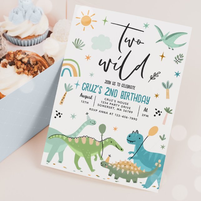 Dinosaur Two Wild 2nd Birthday Party Invitation (Creator Uploaded)
