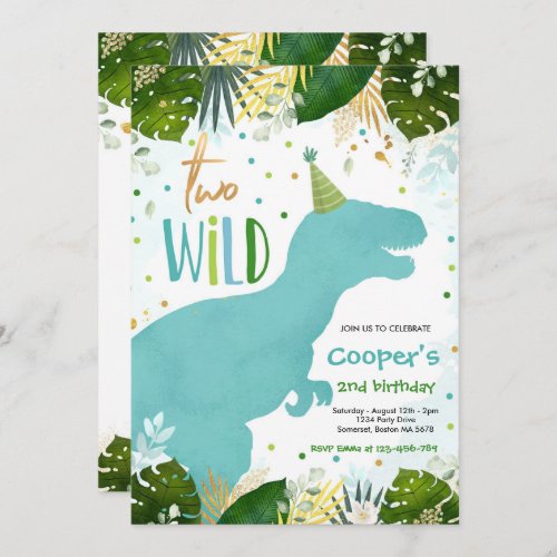 Dinosaur Two Wild Birthday Boy Dinosaur Birthday Invitation