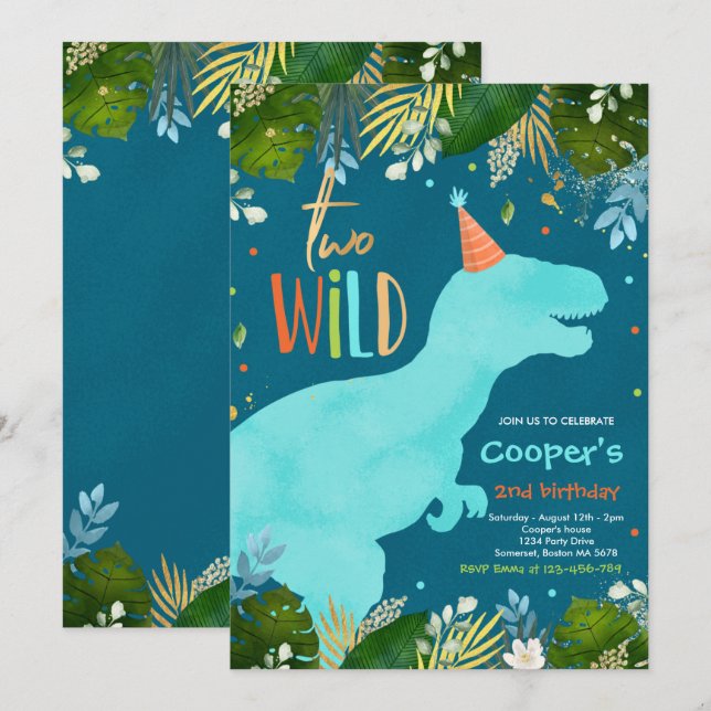 Dinosaur Two Wild Birthday Boy Dinosaur Birthday Invitation (Front/Back)