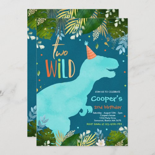 Dinosaur Two Wild Birthday Boy Dinosaur Birthday Invitation