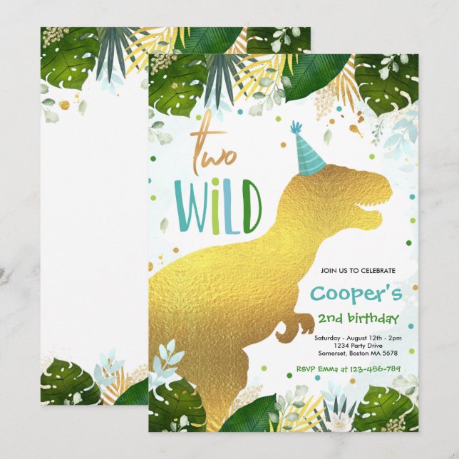Dinosaur Two Wild Birthday Boy Dinosaur Birthday Invitation (Front/Back)