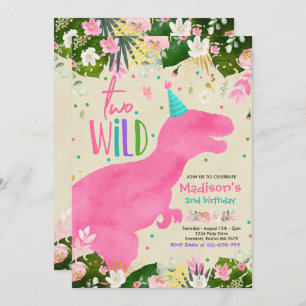 Dinosaur Two Wild Birthday Pink Dinosaur Birthday Invitation