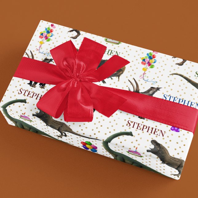 Dinosaur Tyrannosaurus Birthday Personalized name Wrapping Paper (Creator Uploaded)