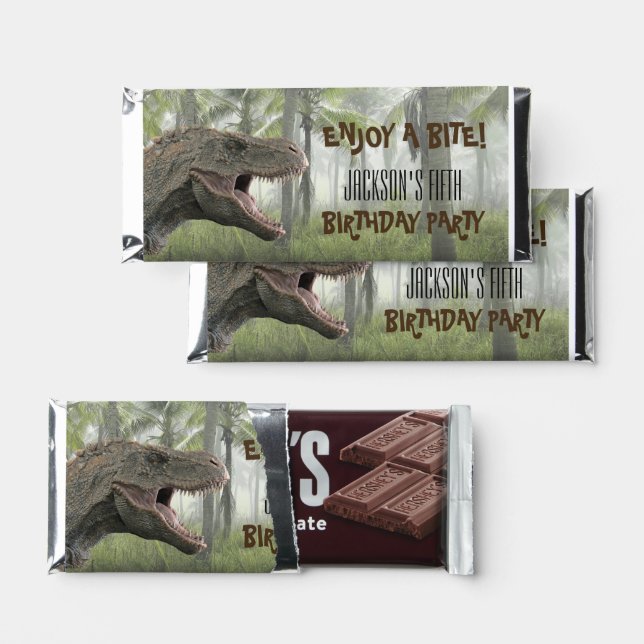 Dinosaur Tyrannosaurus Child Birthday Party  Hershey Bar Favors (Front)