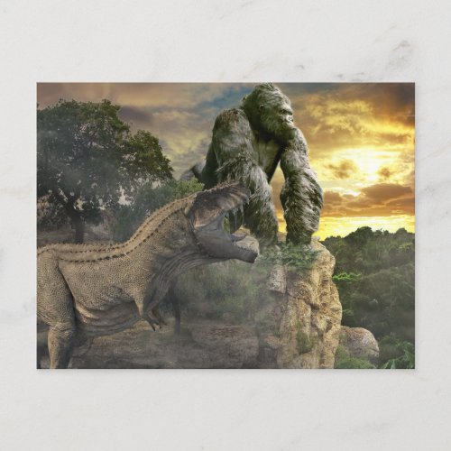 Dinosaur Tyrannosaurus Gorilla Fantasy Scene  Postcard