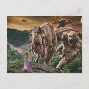 Dinosaur Tyrannosaurus Gorilla Fantasy Scene Postcard