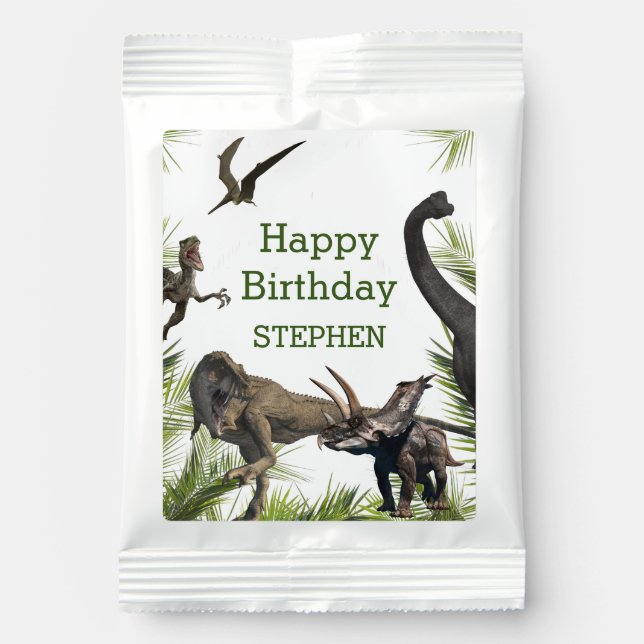 Dinosaur Tyrannosaurus Raptor Happy  Birthday  Lemonade Drink Mix (Front)