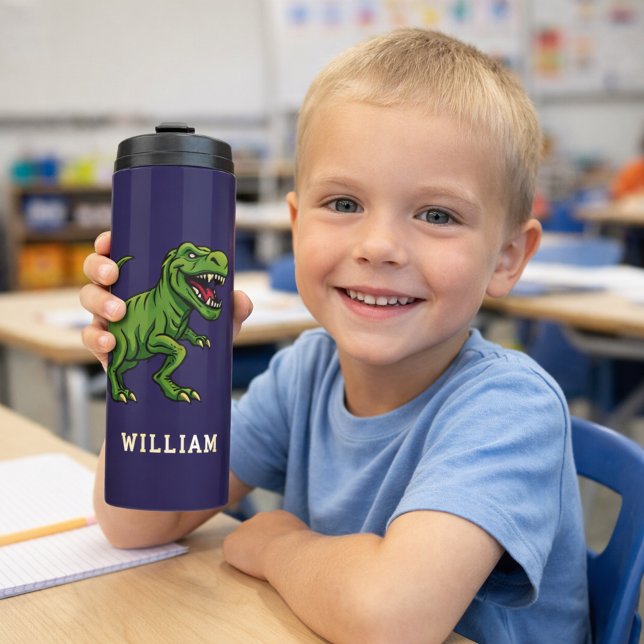 Dinosaur Tyrannosaurus Rex name blue green Thermal Tumbler (Creator Uploaded)