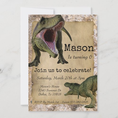 Dinosaur Tyrannosaurus T_Rex Child Birthday Invitation