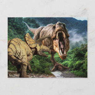 Dinosaur Tyrannosaurus Triceratops Attack Postcard