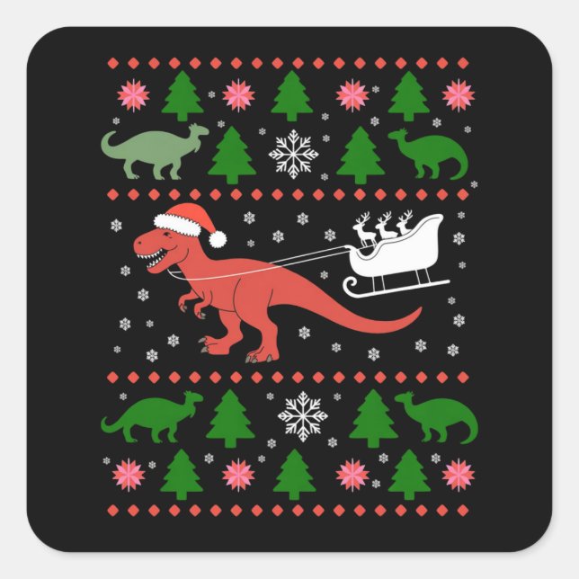 Dinosaur Ugly Christmas Sweater Dino T-rex  Square Sticker (Front)