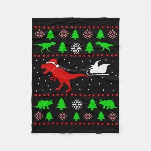 Dinosaur Ugly Christmas Sweater For Adults Kids Fleece Blanket