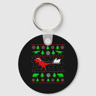 Dinosaur Ugly Christmas Sweater For Adults Kids Keychain