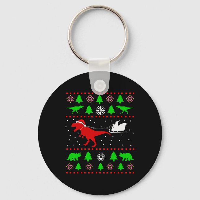 Dinosaur Ugly Christmas Sweater For Adults Kids  Keychain (Front)