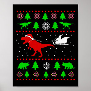 Dinosaur Ugly Christmas Sweater For Adults Kids Poster