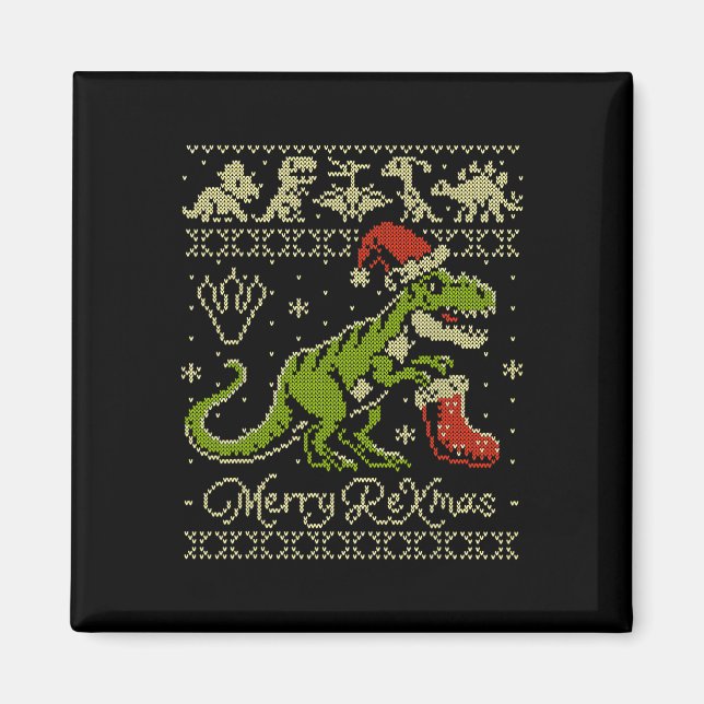 Dinosaur Ugly Christmas Sweater - Funny Christmas  Magnet (Front)