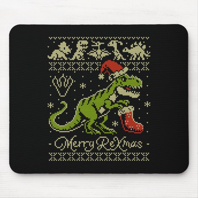 Dinosaur Ugly Christmas Sweater - Funny Christmas  Mouse Pad (Front)