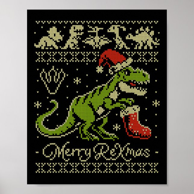 Dinosaur Ugly Christmas Sweater - Funny Christmas  Poster (Front)