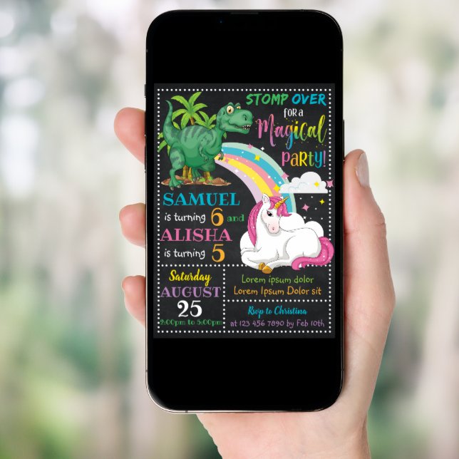 Dinosaur & Unicorn Birthday Invitation (Front Digital)