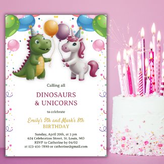 Dinosaur Unicorn Boy Girl Joint Sibling Birthday