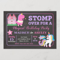 Dinosaur & Unicorn Joint Birthday Invitation Girls