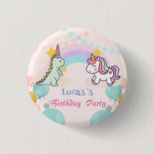 Dinosaur Unicorn rainbow gradient  birthday party  Button
