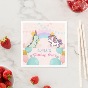 Dinosaur Unicorn rainbow gradient  birthday party  Napkins