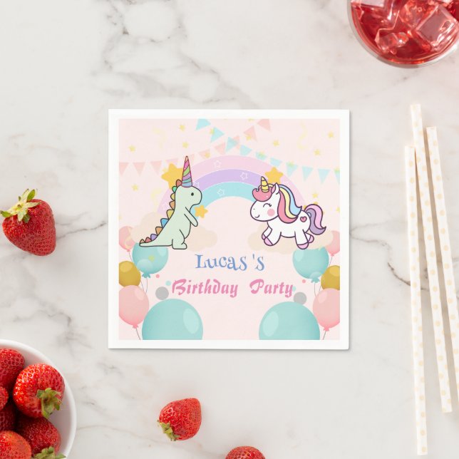 Dinosaur Unicorn rainbow gradient  birthday party  Napkins (Insitu)