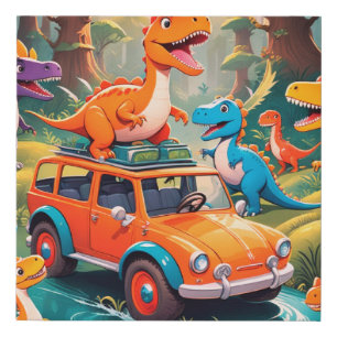 Dinosaur Vacation Trouble With Help On The Way Faux Canvas Print