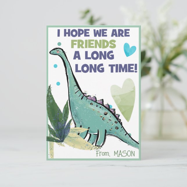 Dinosaur Valentine Card for Kids Friends (Standing Front)