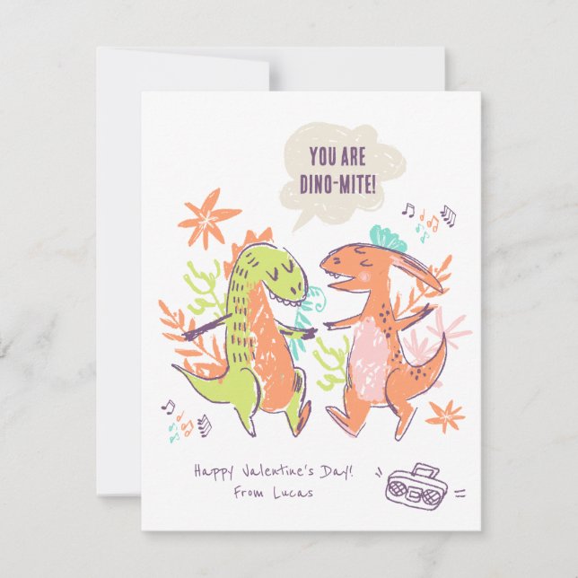 Dinosaur Valentine Classroom Holiday Card (Front)