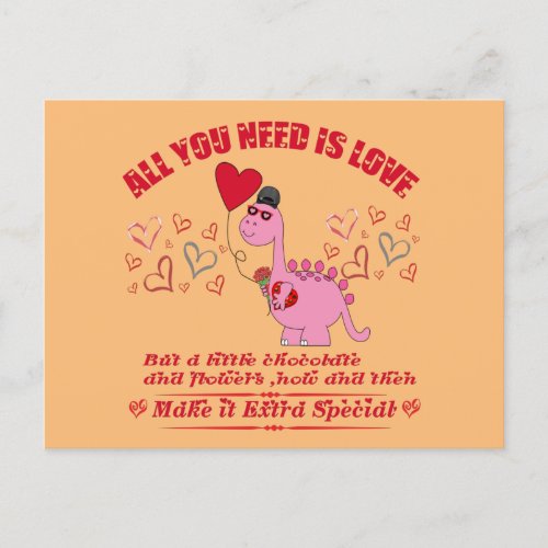 dinosaur valentine day quote All you need is love Postcard