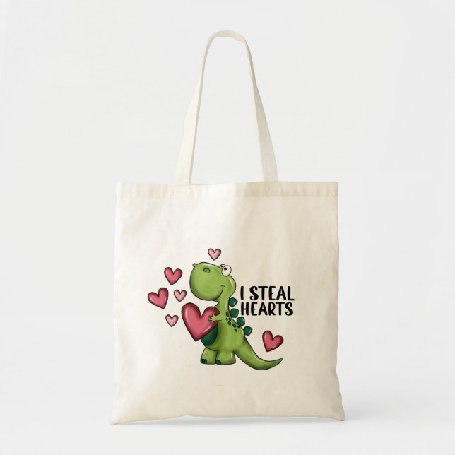 Dinosaur Valentine’s Day Tote Bag, Funny Tote Bag (Front)