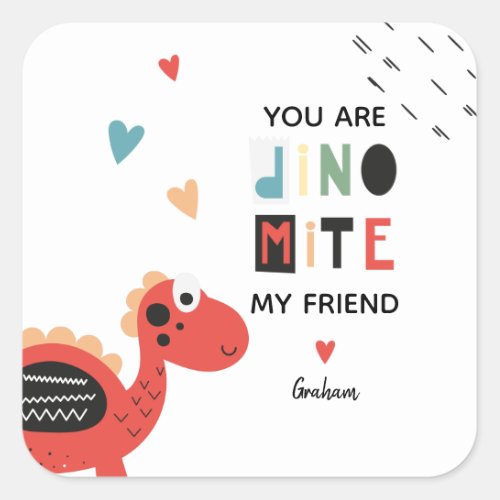 Dinosaur Valentine Square Sticker