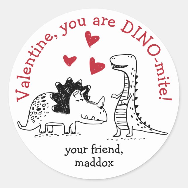 Dinosaur Valentine Sticker (Front)