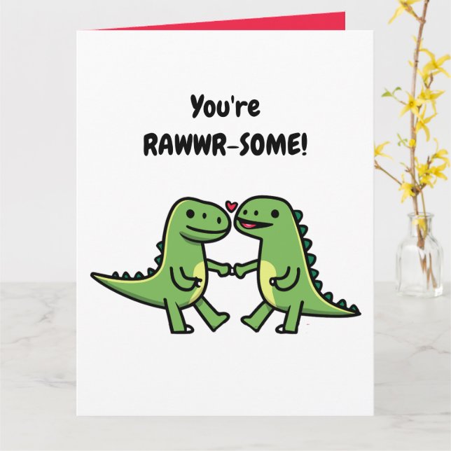 Dinosaur Valentines  Card (Yellow Flower)